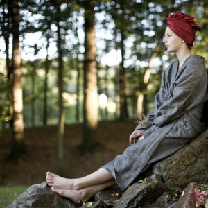 Natural Linen Robe, Robe For Her, Gray Linen Robe, Kimono Linen Robe, Linen Gift image 1