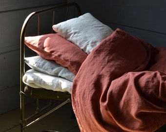 Red  Linen Bedding, Natural Linen Duvet Cover, Linen Pillowcases