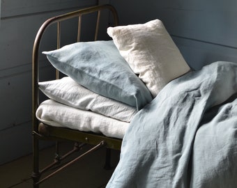 Blue Linen Bedding, Natural Linen Duvet Cover, Linen Pillowcases, light blue  linen bedding