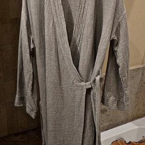 Natural Linen Robe, Robe For Her, Gray Linen Robe, Kimono Linen Robe, Linen Gift image 6