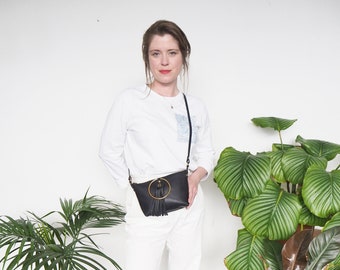 Black Leather Ring Bag