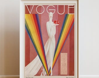 1926 Vogue Cover Art Deco Print: Rainbow Fashion Illustration | 1920s Fashion Canvas and Prints