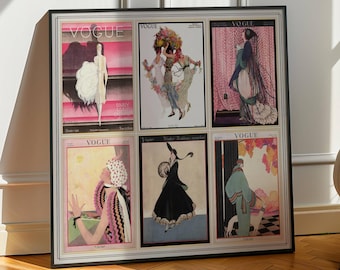 Vogue Magazine Covers Collage: Set of 6 Early 1900s Vintage Vogue Fashion Art Prints