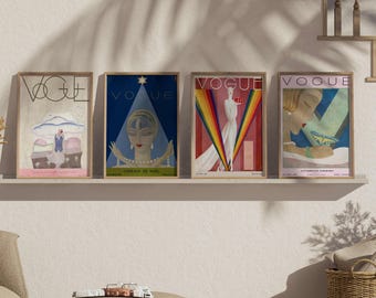 Vintage Vogue-omslag Art Deco-tryckset: 1920-talsmodeillustrationer (digital nedladdning)