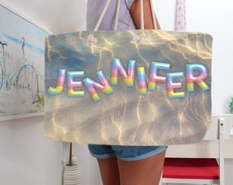 Your Personalized Name Large Pool and Beach Tote Bag, Custom Pool Tote with Rope Handles, Personalized Summer Bag, Tote Bag Aesthetic