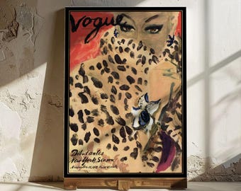 1939 Vogue Cover Print: Art Deco Cheetah Print Fashion Illustration