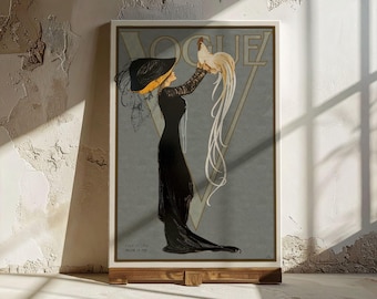 Woman with Rooster Vintage Vogue Cover: Art Nouveau Fashion Illustration Canvas and Prints
