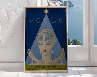 Vintage Vogue Cover Print | December 1927 Fashion Illustration |  Art Deco Canvas & Prints Wall Art