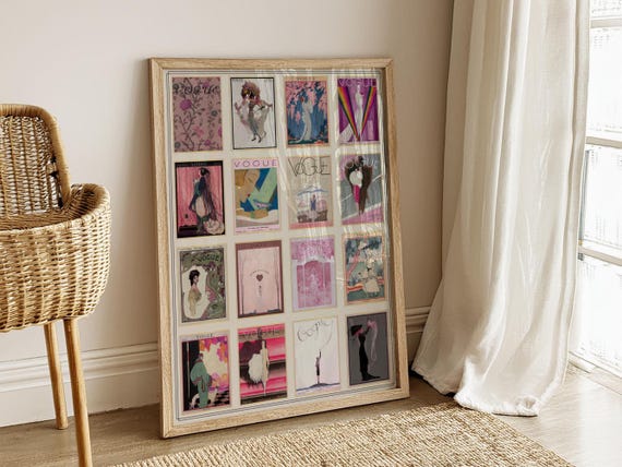 Pink Theme Vintage Vogue Magazine Cover Art Collage:1900s-1920s Art Deco Canvas or Print