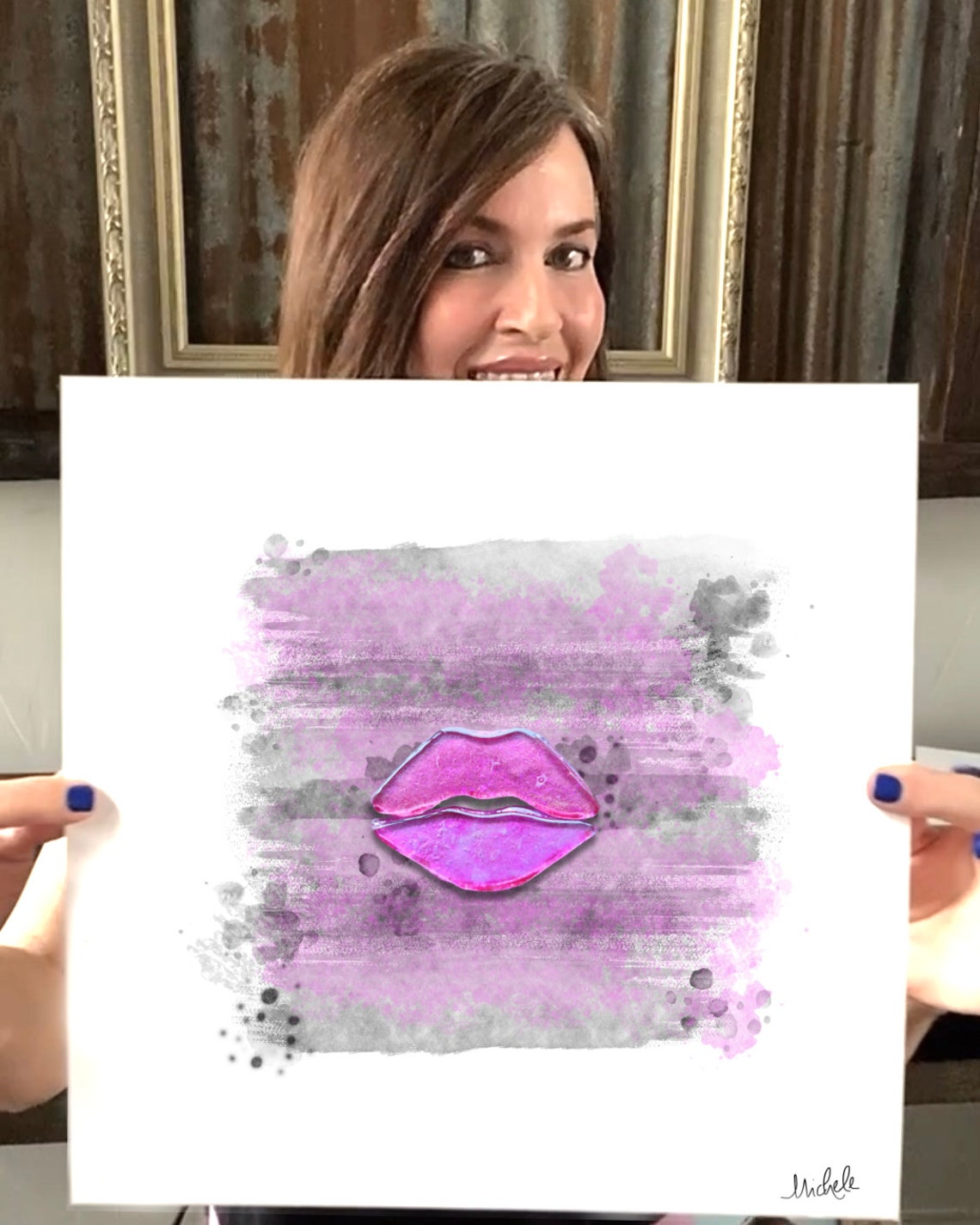 Rosa und grau mit rosa Lippen Instant Download Aquarell | Etsy