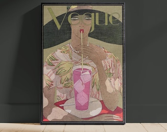 Art Deco Roaring 20s Fashion Wall Art: Summer Pink Lemonade Vintage Vogue Inspired Print