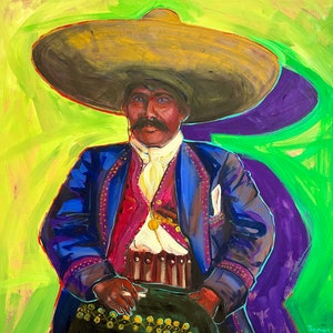 Der Schatten des Generals Santos Banuelos, Fine Art Prints, Mexikanische Geschichte, Mexikanische Revolution, Mexikanisches Dekor, Druck von einem Ölgemälde