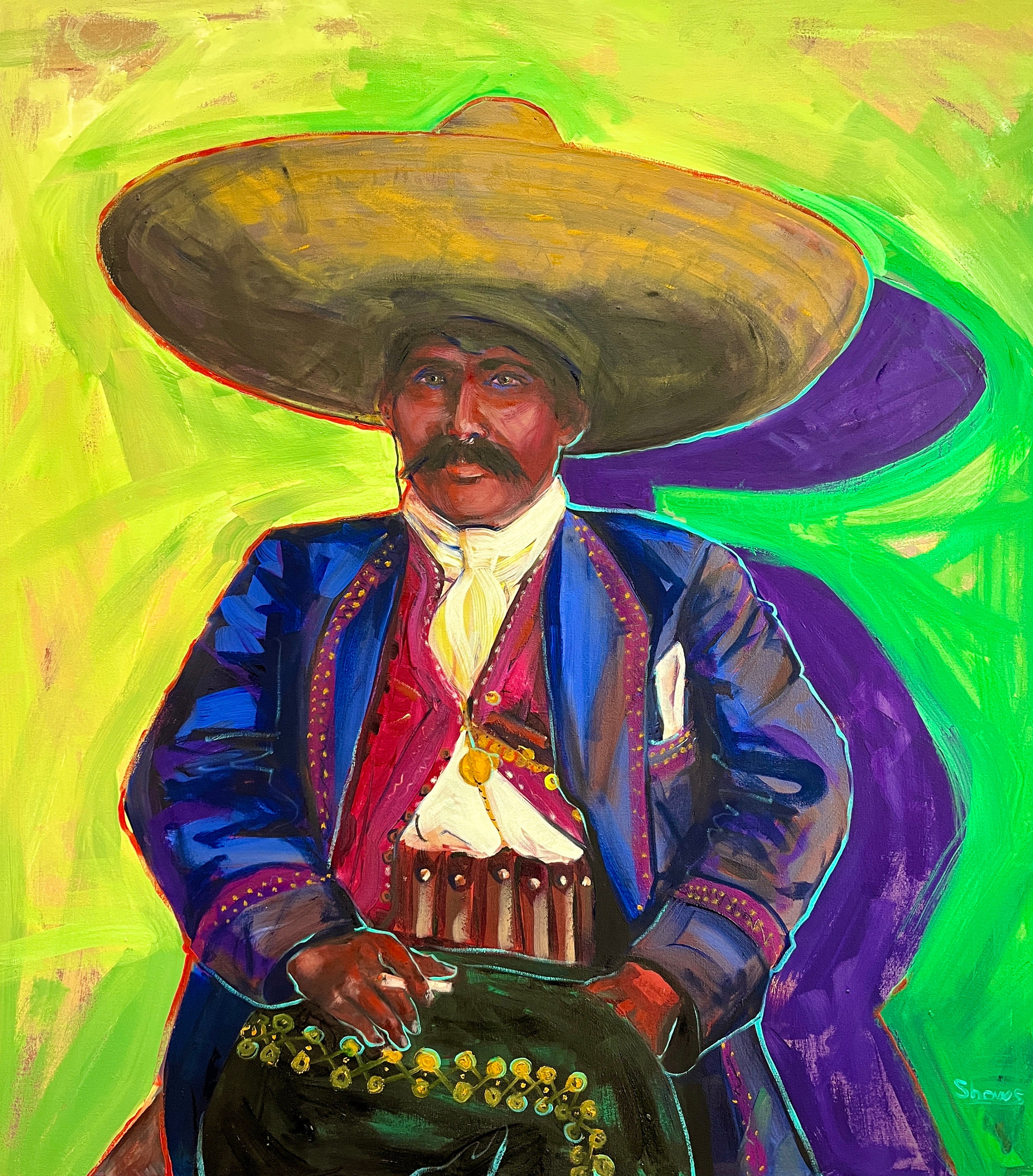 The Shadow of General Santos Banuelos, an Original Oil Painting by