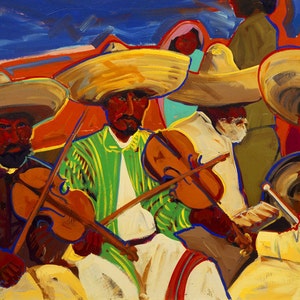 Zapatistas, Anhänger von Emiliano Zapata, Druck von einem Original Ölgemälde, Fine Art Prints, mexikanische Geschichte, Wanddekoration