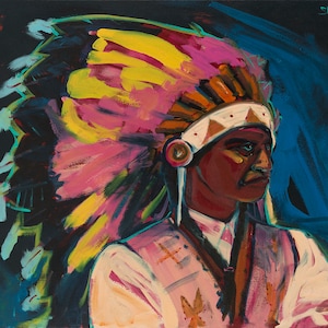 Chief Not Happy, Print from an Original Oil Painting, Fine Art Prints, Southwest Art, New Mexico Painting, Wall Art, New Mexico Decor