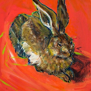En Durering Rabbit, An Original Oil Painting by Andrew Shows, New Mexico Painting, SW Art, New Mexico Decor, Oil on Board, Santa Fe Art