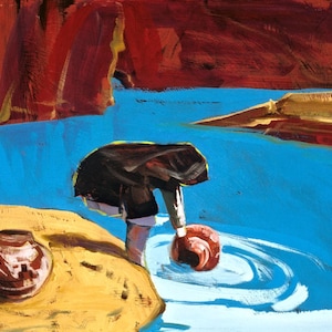Blue Lagoon, Print from an Original Oil Painting, New Mexico Painting, Southwest Art, Indians, Fine Art Prints, Wall Art, New Mexico Decor