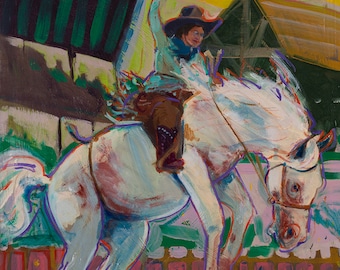 Montar viejo petardo, Impresión de una pintura al óleo, Southwest Art, NM Art Print, Arte de pared, Arte de caballo, Impresión de bellas artes, Pintura de caballos, Grabados