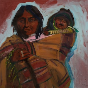 Kiowa Mother and Child 1925, print from an original oil painting, New Mexico Painting, Southwest Art, Fine Art Prints, Wall Art, NM Decor