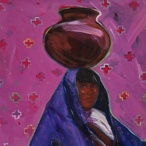 A Long Drink, Print from an Original Oil Painting, Fine Art Prints, Southwest Art, New Mexico Painting, Wall Art, New Mexico Decor, Indians
