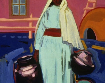 Walking Blue, una pintura al óleo original, arte del suroeste, pintura de Nuevo México, bellas artes, arte para pared, decoración de Nuevo México, pintura sobre lienzo.