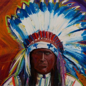 Blue Chief, An Original Oil Painting, New Mexico Painting, Southwest Art, Indians, Wall Art, New Mexico Decor, Painting on Canvas, Fine Art