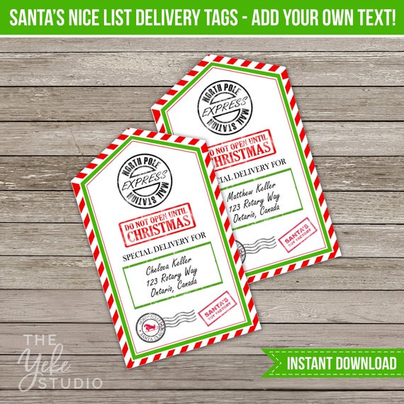 Santa Delivery Tags | Christmas Gift Tags | Santa Certificate | North Pole Express - Editable PDF - DIY Printable Il_570xn