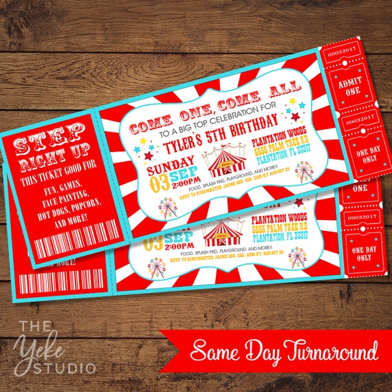 Vintage Circus Carnival Invitation | Ticket Invitation | Carnival Birthday Party | Circus Carnival Party | Print Yourself Il_570xn