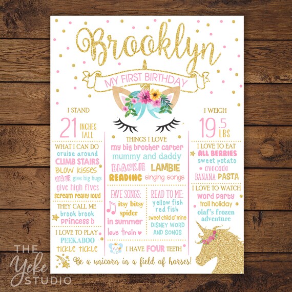 Unicorn Birthday Sign | Pink & Gold Birthday Poster | Unicorn Chalkboard Sign | Unicorn Birthday Party | Milestone Sign | Printable Il_570xn