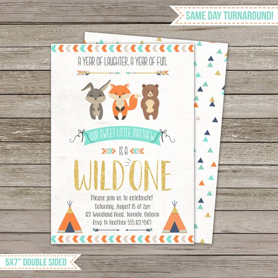 Wild One Invitation | Woodland Animals Birthday Party | Wild and free Invitation | First Birthday Invitation | printable Il_570xn