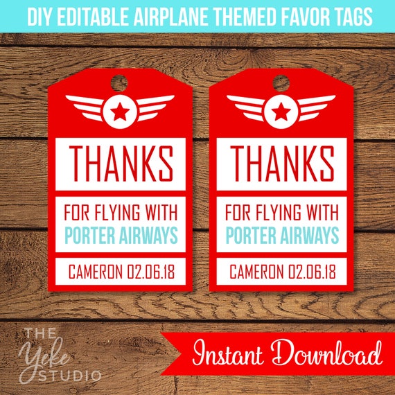 Airplane Party Favor Tags | Airplane Birthday Party | Editable Favor Tags | Instant Download DIY Printable Il_570xn