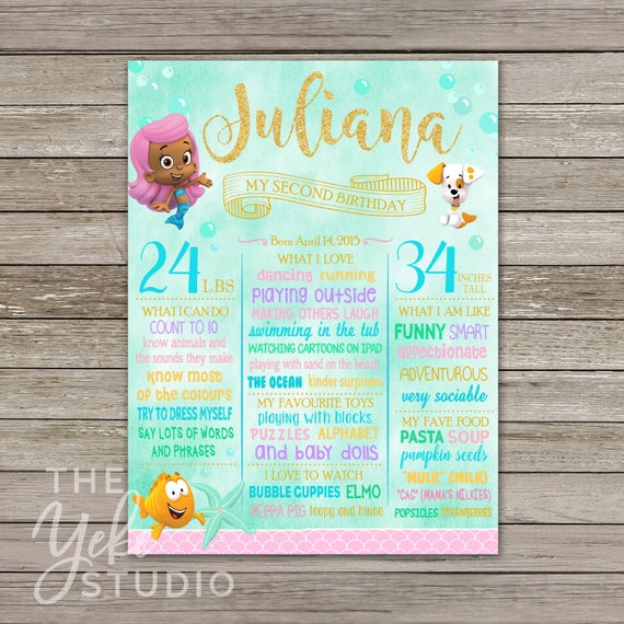 Bubble Guppies Birthday Poster | Birthday Chalkboard Sign | Bubble Guppies Party | Milestone Sign | Printable Il_570xn