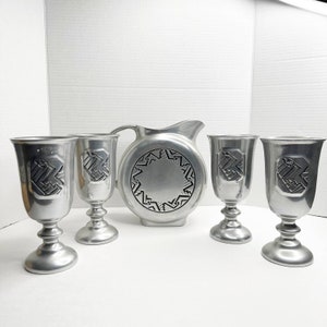 Mid Century Wilton Armetale Mount Joy Pitcher & Four Goblets