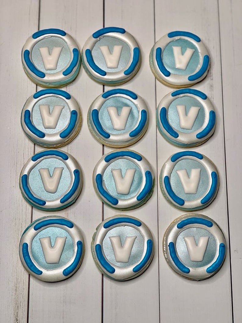 one 1 dozen 3 5 inch custom v bucks sugar cookies great for etsy image - v bucks chocolate coins