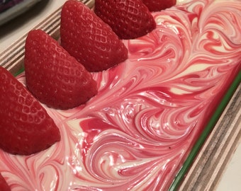 Strawberry soap, strawberries and champagne handmade soap palm free and vegan