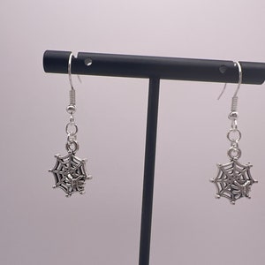 Silver Tone Spider Web dangle earrings