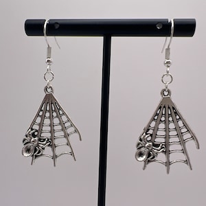 Silver Tone Spider Web dangle earrings