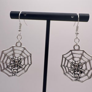 Silver Tone Spider Web dangle earrings