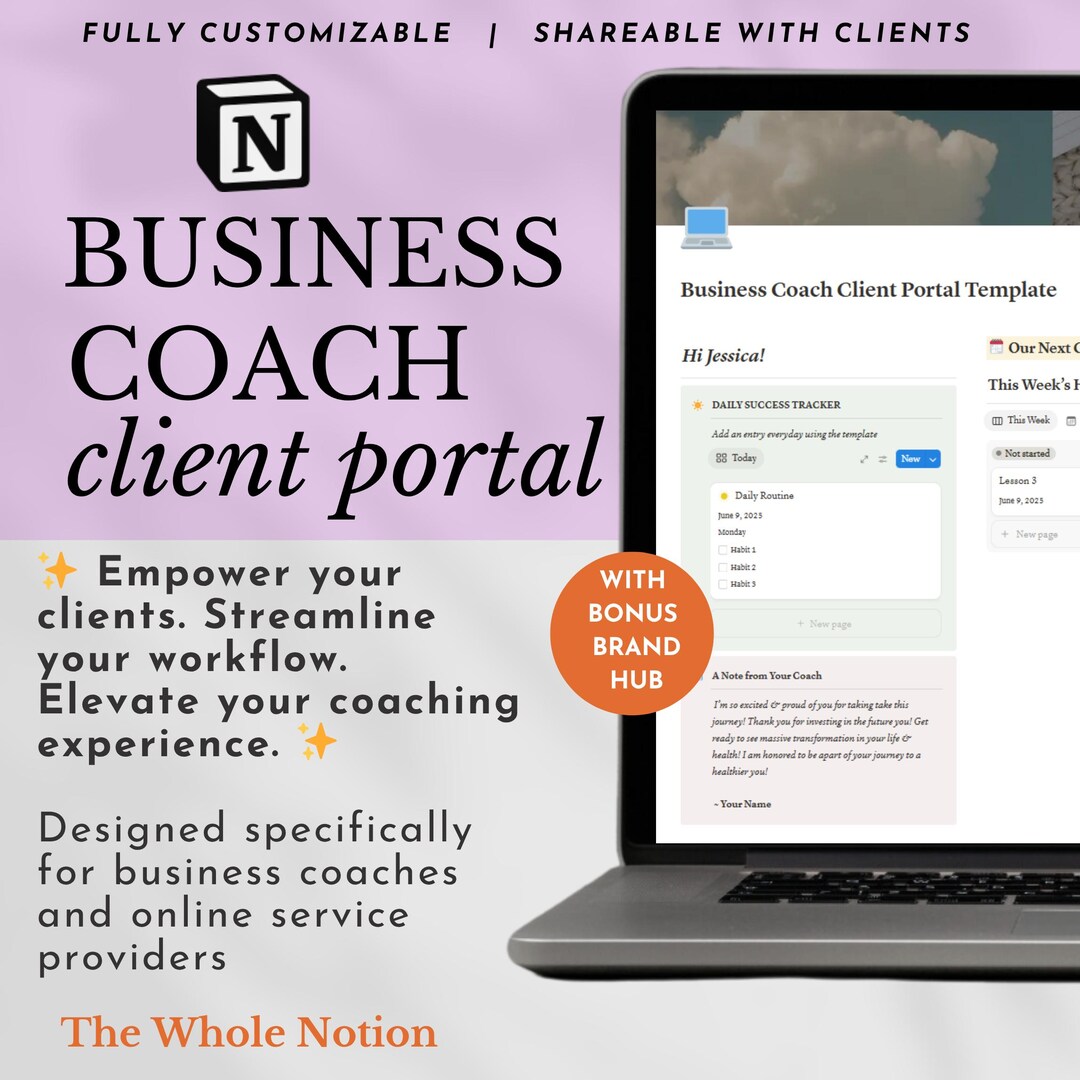 Notion Business Coach Client Portal Notion Template | Business Branding ...