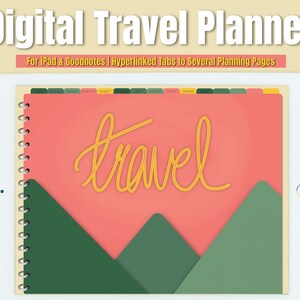 Digital Neon Mountains Travel Planner for iPad & Goodnotes | Hyperlinked Tabs | Lists, Budget, Daily | Custom Sections