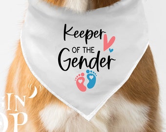 Pregnancy Announcement Dog Bandana, Gender Reveal Dog Bandana, Tie On Dog Bandana, Keeper Of The Gender Dog Bandana.