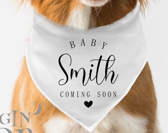 Pregnancy Announcement Dog Bandana, Gender Reveal Dog Bandana, Tie On Dog Bandana, Personalized Last Name Announcement Dog, Baby News