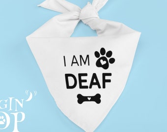 Deaf Dog Bandana, I am Deaf Dog Bandana, Cat Bandana, I Am Deaf Dog Scarf, Deaf Dog Bandana with Paw Design, Puppy Bandana, Bandana Gift.