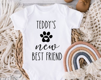 Personalized Dog Name Baby Bodysuit - New Best Friend Baby Bodysuit - Custom Dog Name - Protected by my dog baby bodysuit.
