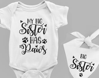 My Big Sister Has Paws Baby Bodysuit, Baby And Dog Matching Gift, Cute Animal Baby Bodysuit, My Big Sister Has Paws Toddler T Shirt.