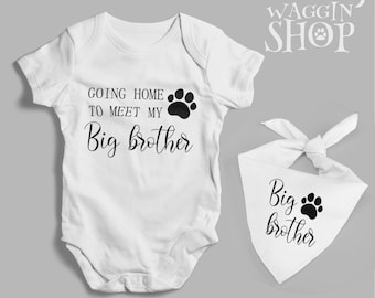 Going Home To Meet My Big Brother Bodysuit, Dog Lover Bodysuit, Bringing Baby Home Bodysuit, Big Brother Dog Bandana, Big Sister Dog Bandana