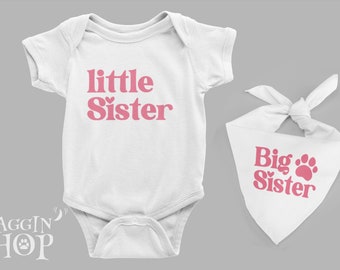 Big Sister Dog Bandana, Little Sister Baby Bodysuit, Tie-On Dog Bandana , Pregnancy Announcement, Baby News Dog Bandana, Photoshoot Gift.