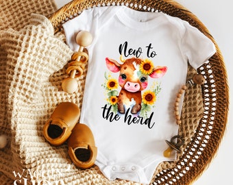 New To The Herd Baby Bodysuit - Prenancy Announcement - Farm Baby Coming Soon - Cute Birth Announce - shower Reveal Gift