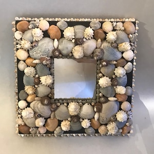 Handmade Shell Mirror, Unique Seashell Mirror, One of a Kind Sea Shell Mirror