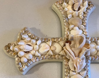 One of a Kind Handmade Seashell Cross with Hand Picked Shells